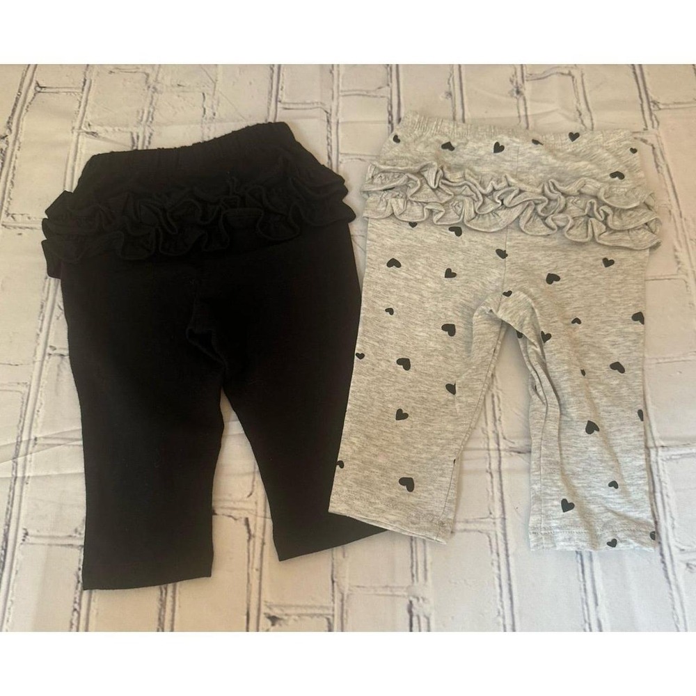 New Old Navy *Lot of 4* 3-6 Ruffle Butt Leggings Pink Black Heart (without tags) - Picture 2 of 4